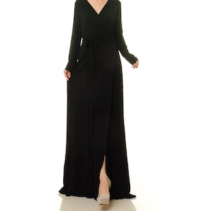 Black Wrap Dress Long Sleeve Black Cocktail Dress Evening Dress Long ...