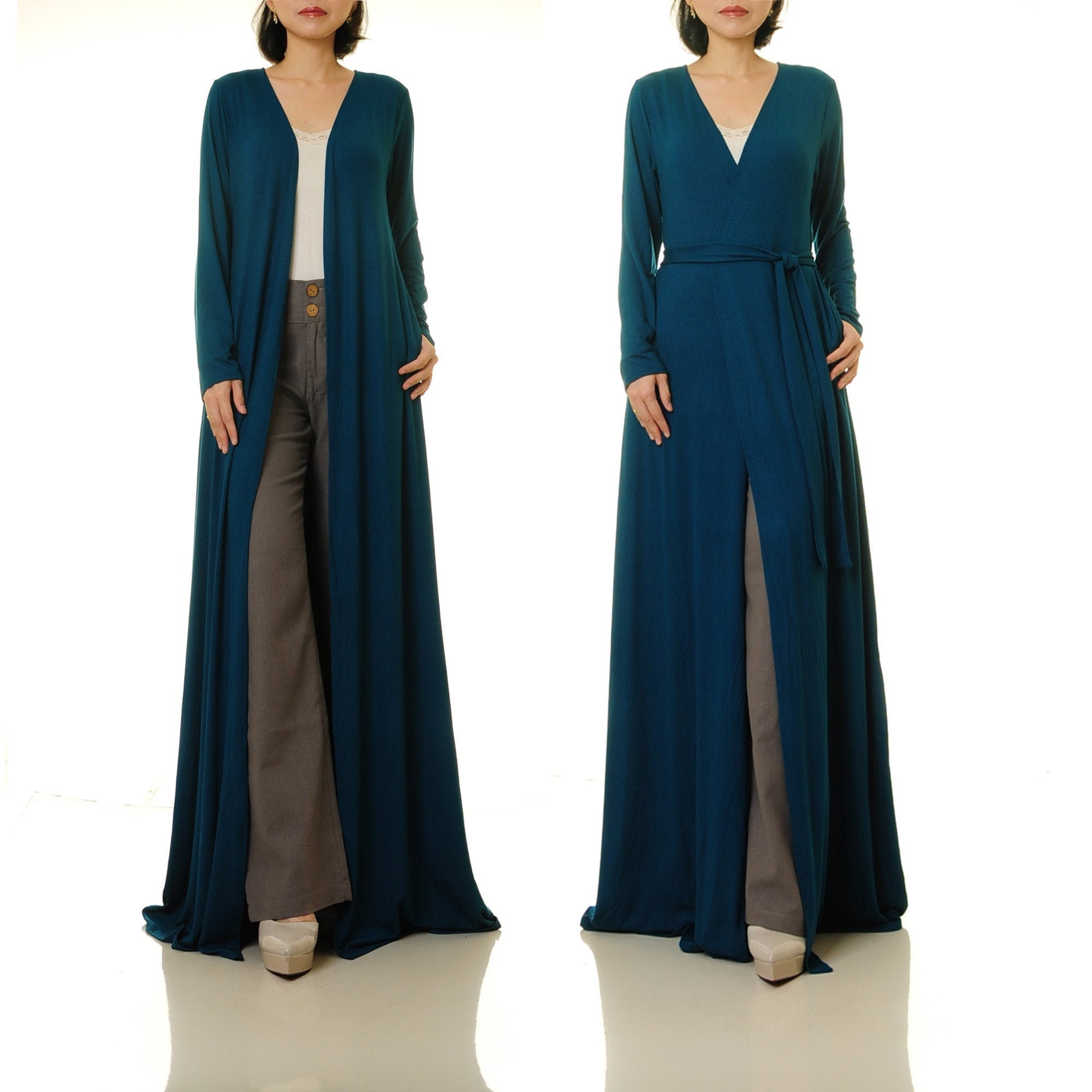 Teal Kimono Cardigan Women With Pockets 
