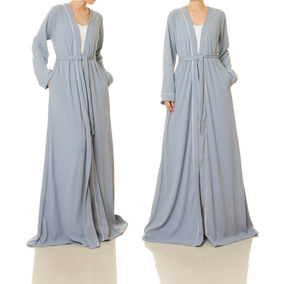 Dusty Blue Kimono Robe Long Duster Coat Kimono Floor Length Etsy