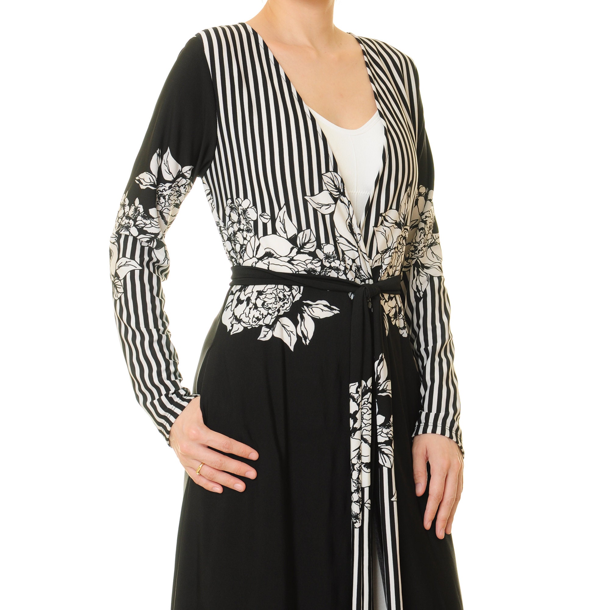 Long Sleeve Duster Cardigan Women With Pockets Black & White Etsy