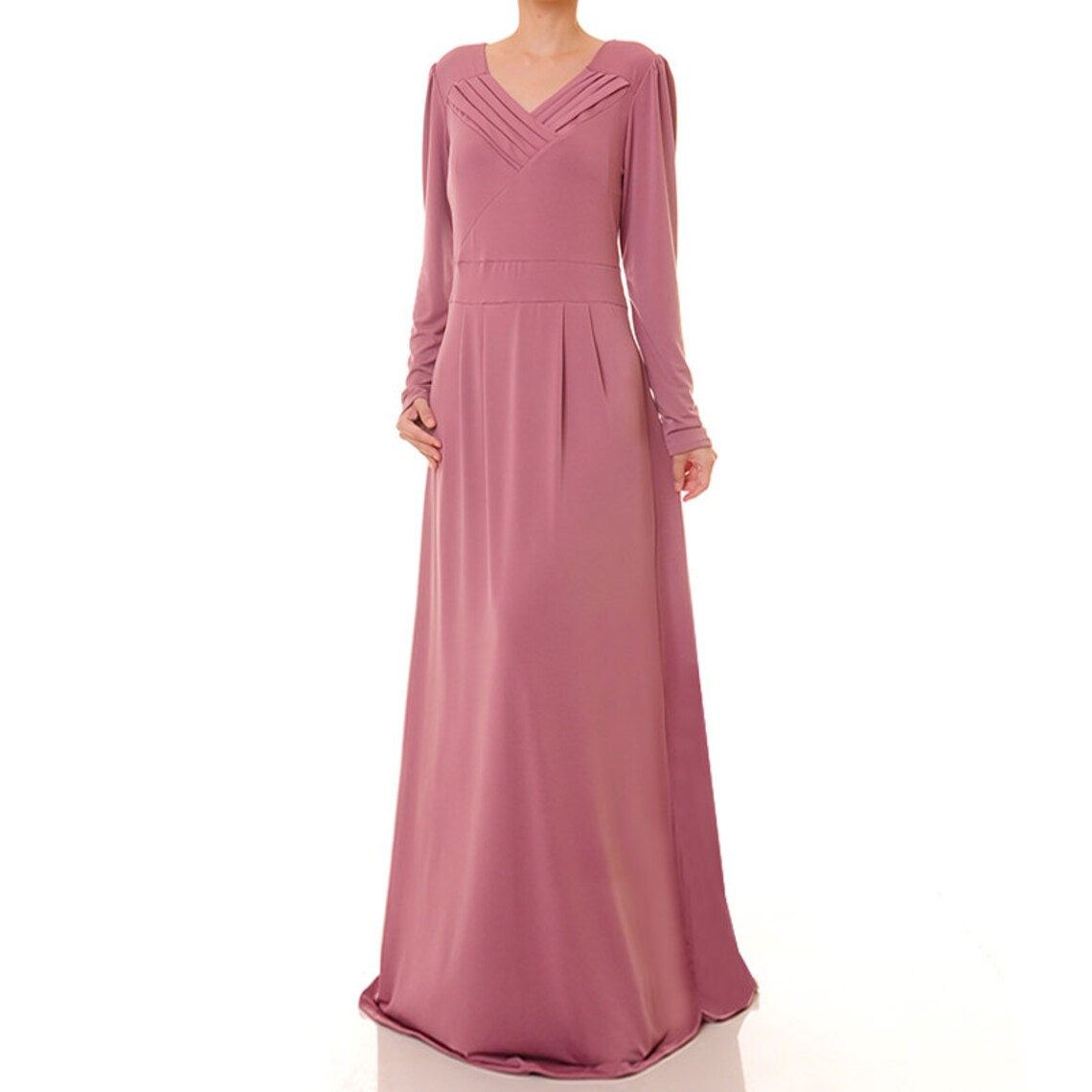 Pink Abaya Maxi Dress Dusty Pink Dress Long Sleeves Maxi Etsy