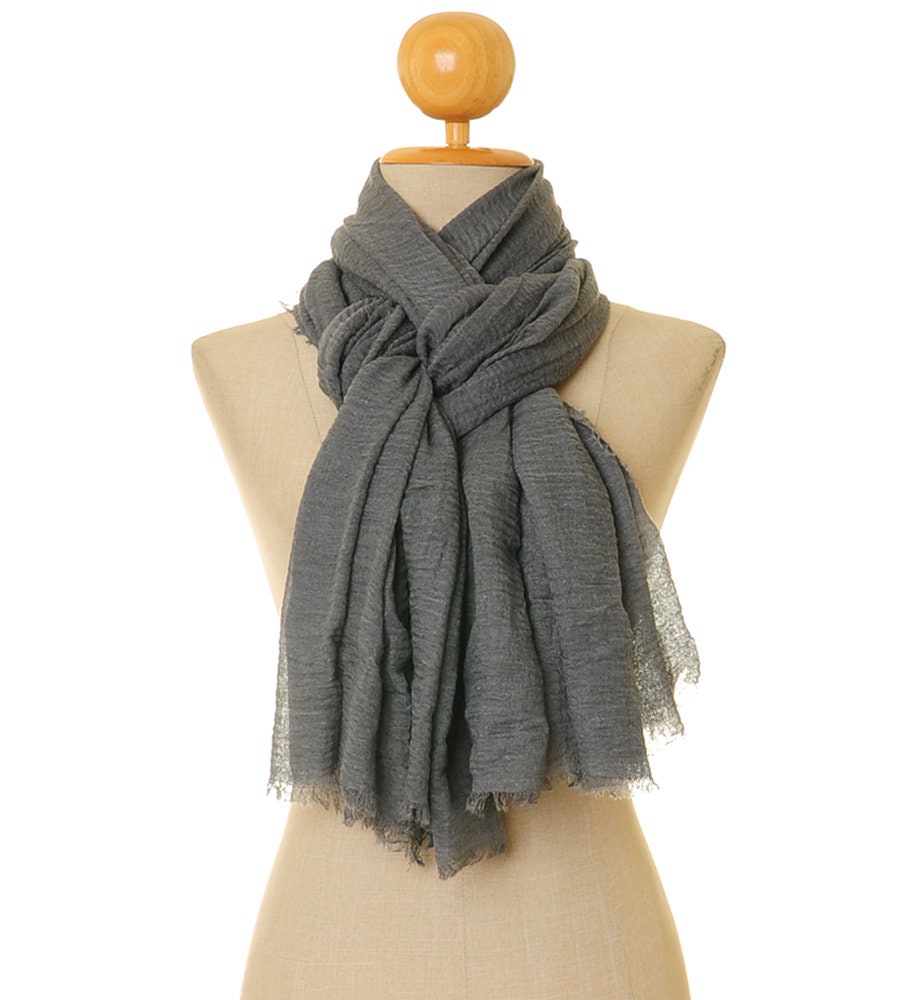 Grey Scarf Linen Scarf Grey Hijab Scarf Cotton Scarf | Etsy