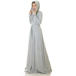 Heather Grey Hooded Robe: Bamboo Loungewear Kimono Gown