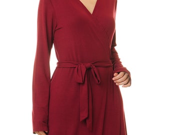 old navy red wrap dress Puff-Sleeve Plaid Seersucker Mini Wrap Dress