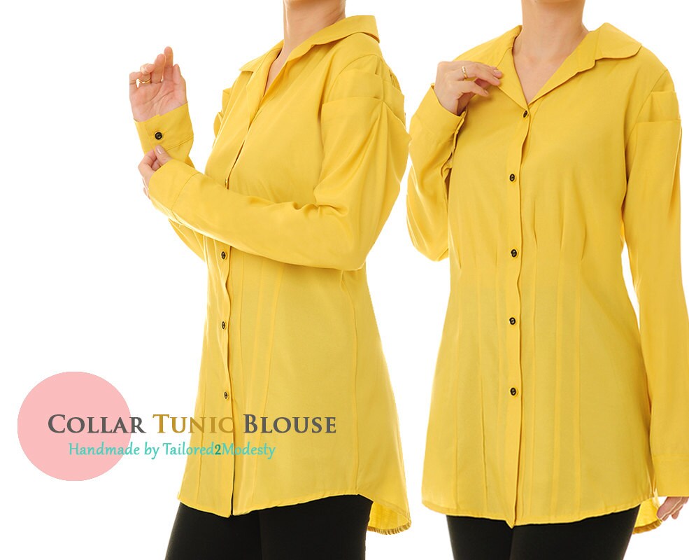 Yellow Silk Shirt with Pintucks Ruched Long Sleeve Blouse Etsy