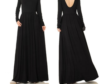 Black Maxi Dress Long Sleeves W 