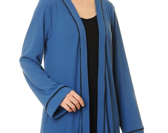 40% ABSTAND!! Royal Blau Duster Strickjacke | Offener Kimono-Morgenmantel | Hausmantel Rippenstrick Robe | Herbst Loungewear Hausmantel 6654
