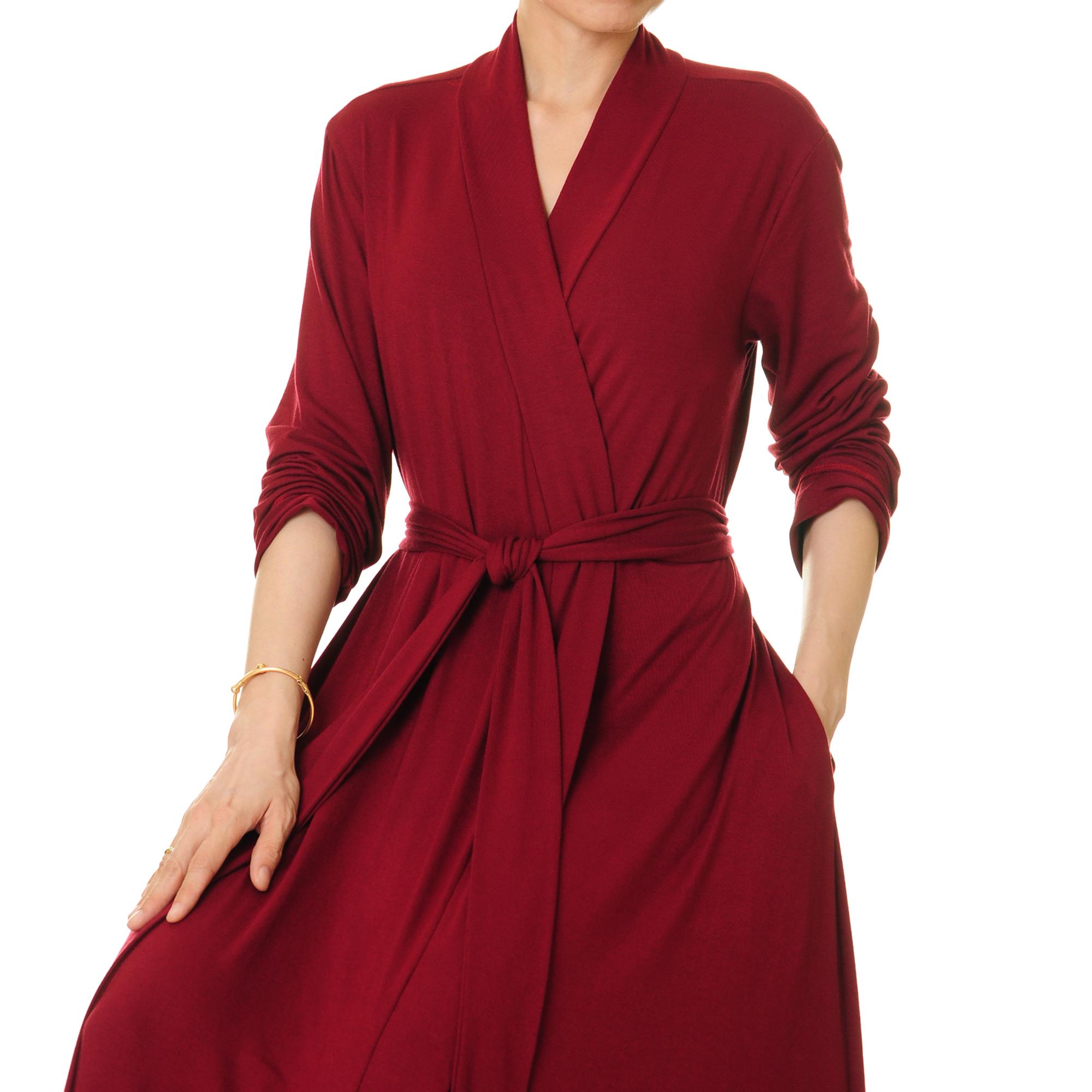 Burgundy Floor Length Robe: Wrap Style Dressing Gown