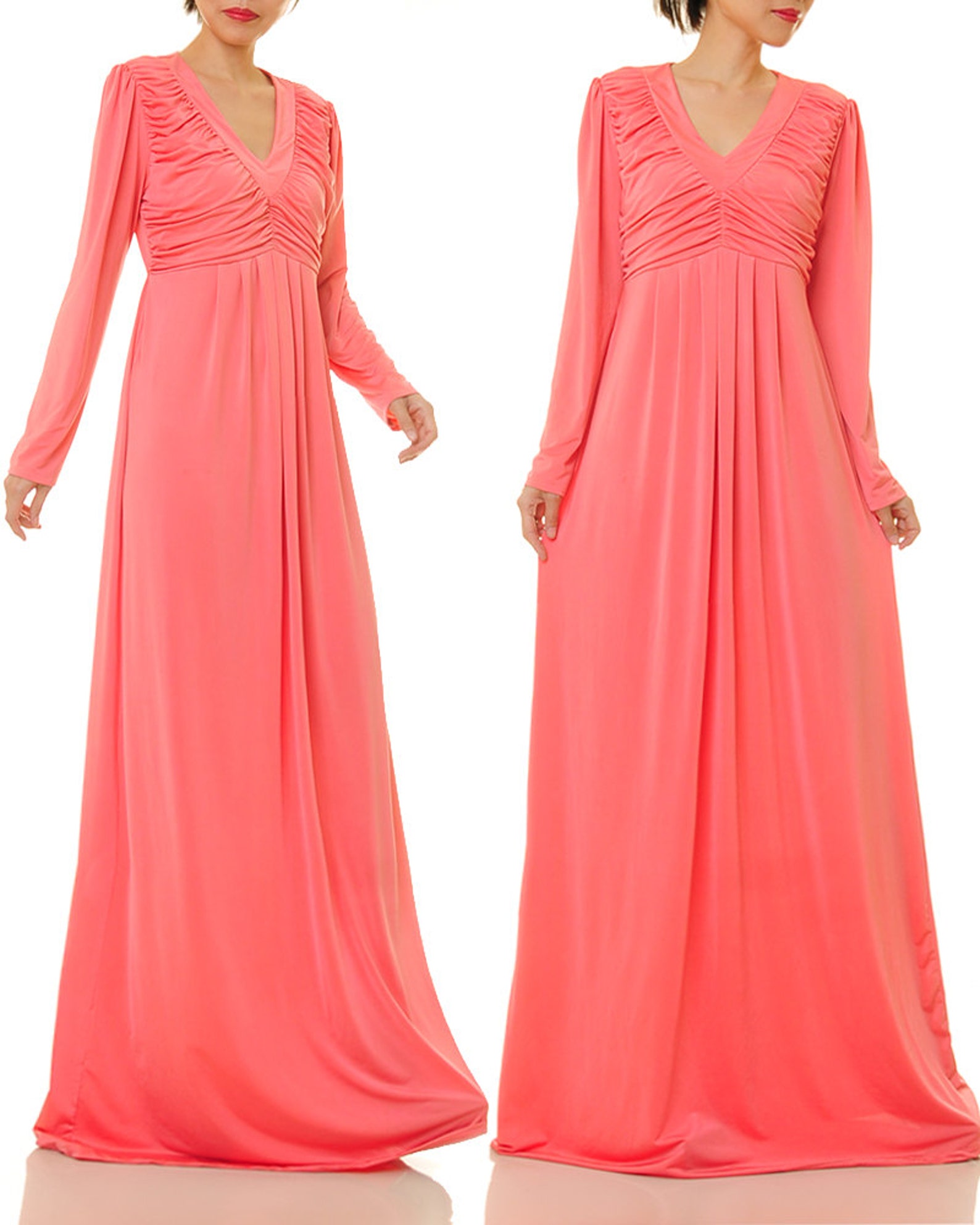 Coral Dress Abaya Maxi Dress Long Sleeve Maxi Dress Long - Etsy