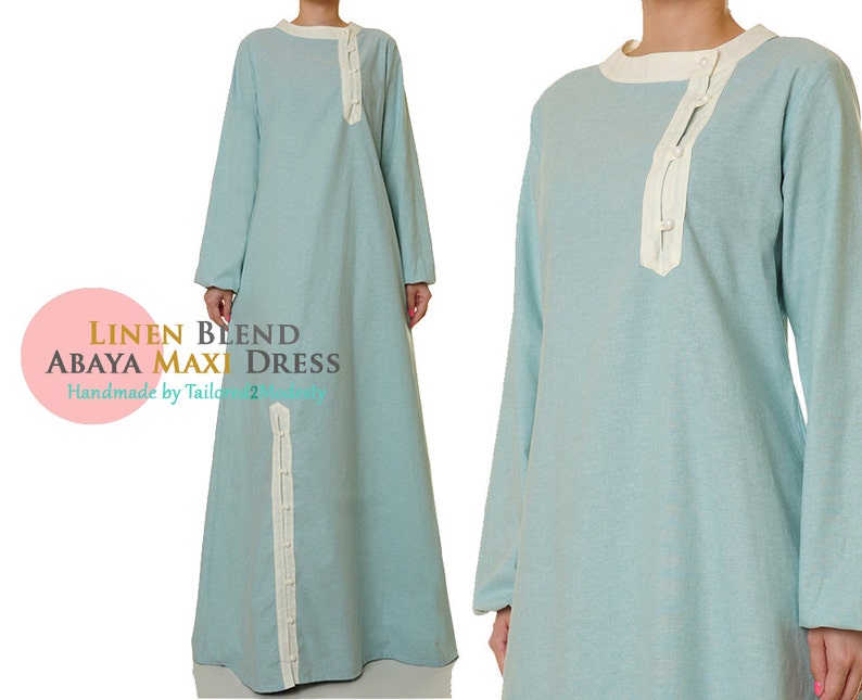 Cotton Abaya Dress Mint Green Maxi Dress Long Sleeve Etsy
