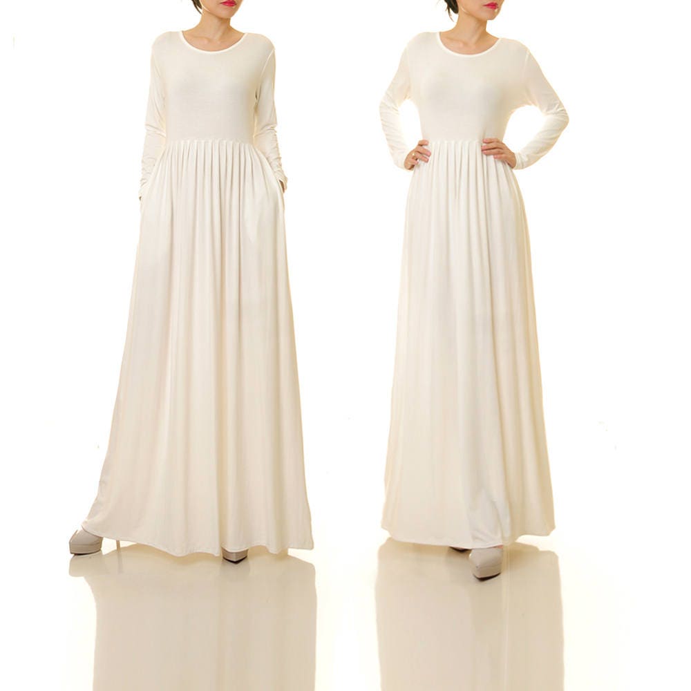 Long sleeve knit midi dress white