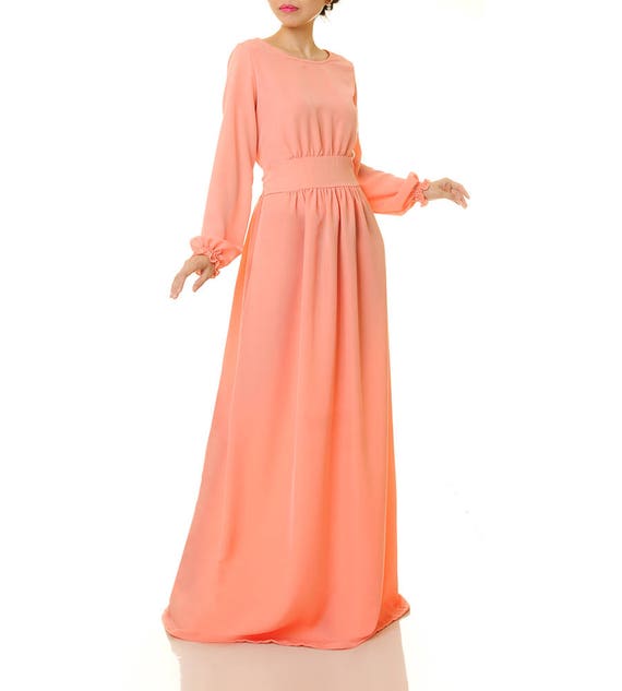 peach long sleeve dress