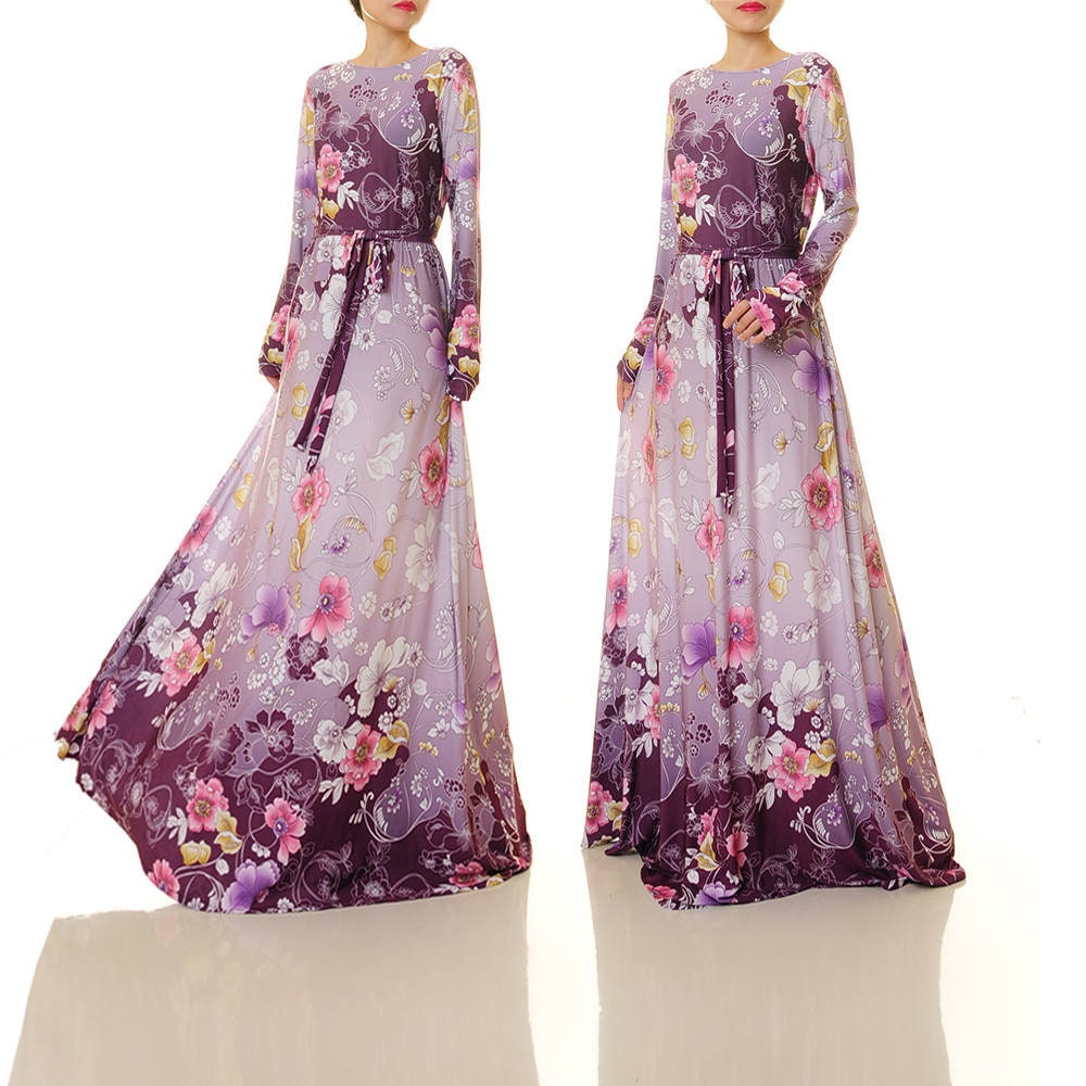 Floral Maxi Dress Long Sleeve Fit Flare ...