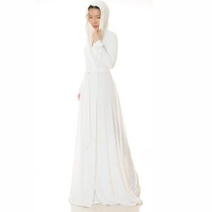 White Robe For Bride Kimono | Dressing Gown Victorian Hooded Robe | Get Ready Bridal Shower Robe | Goddess Priestess Ceremonial Robe 6708