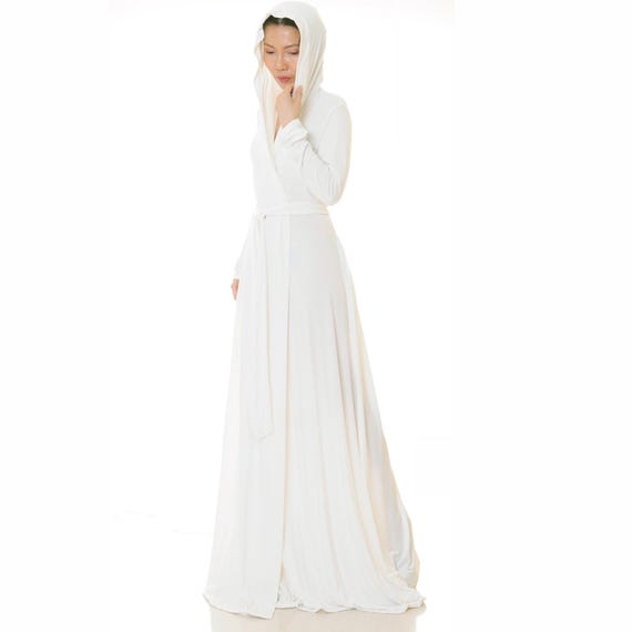 White Hooded Robe: Bridal Kimono Dressing Gown