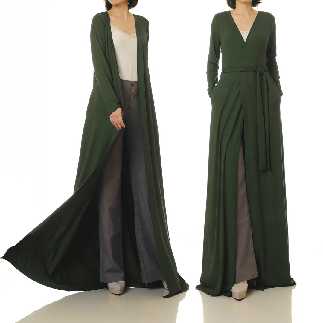Olive Green Maxi Cardigan Women Long Sleeve Open Front - Etsy
