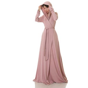 Pink Hoodie Kimono Robe: Long Bridal Dressing Gown