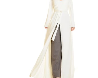 Bride Dressing Gown Creamy White | Floor Length Duster Coat | Wedding Dress Coverup | Bridal Shower Kimono Robe Bridal Get Ready Outfit 6634