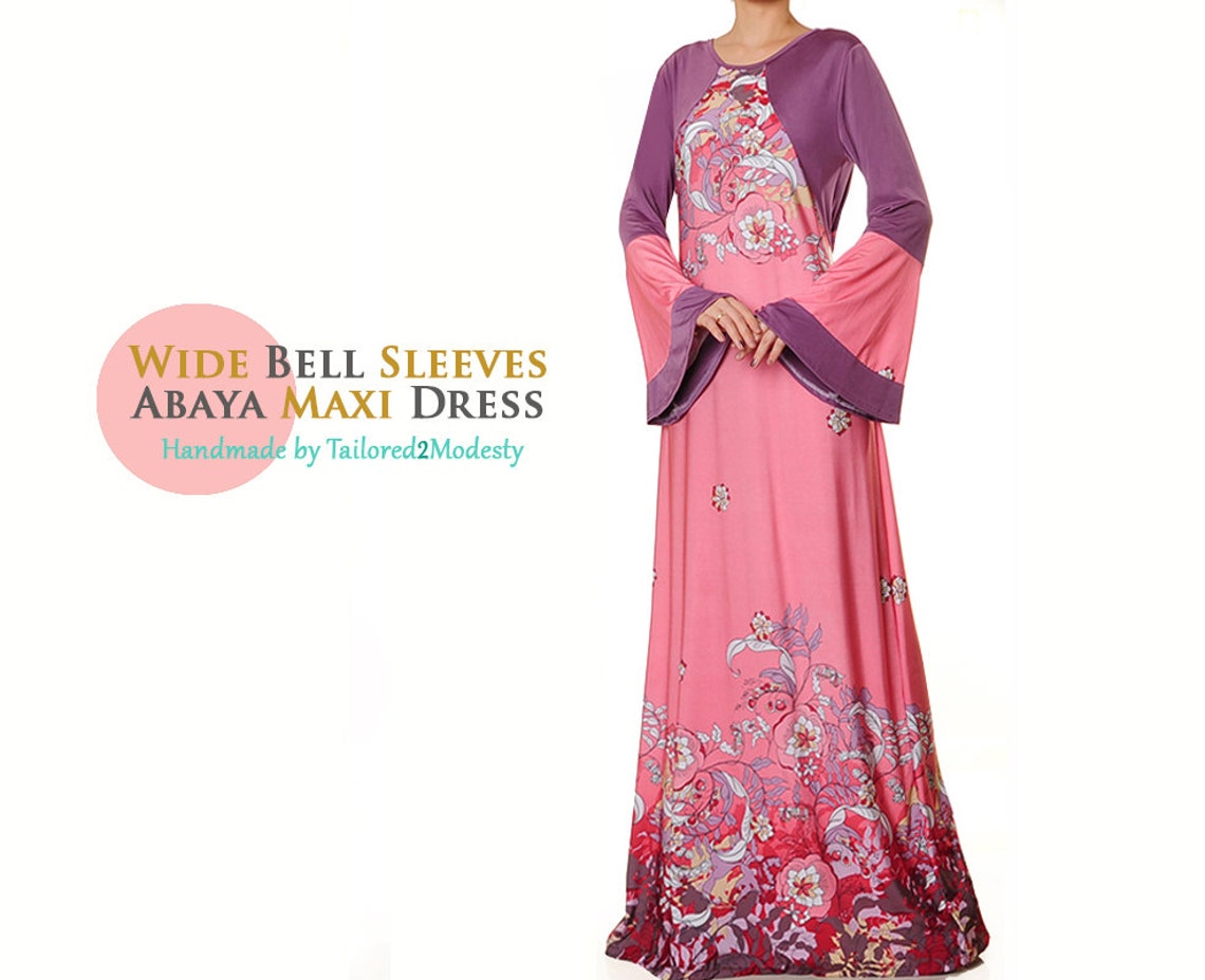 Pink Abaya Maxi Dress Long Sleeve Pink Maxi Dress Boho Etsy