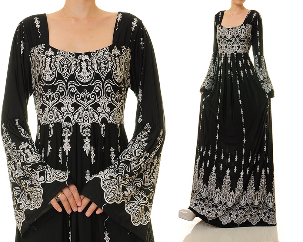 black and white long sleeve maxi dress