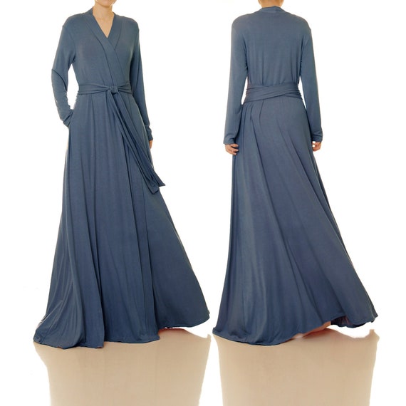 Dressing Gown Wrap Robe Slate Blue Full Length Kimono - Etsy