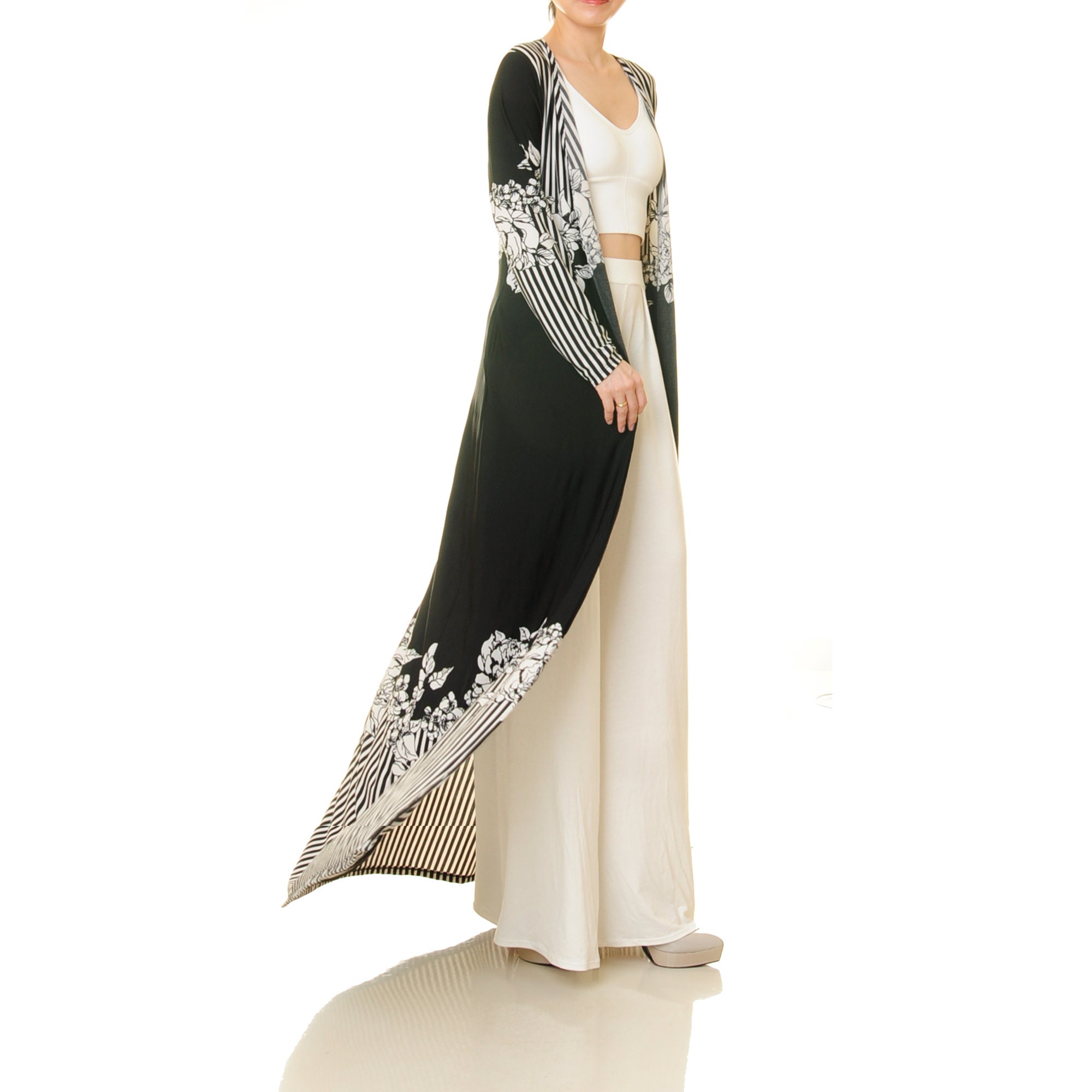 Long Sleeve Duster Cardigan Women With Pockets Black & White Etsy