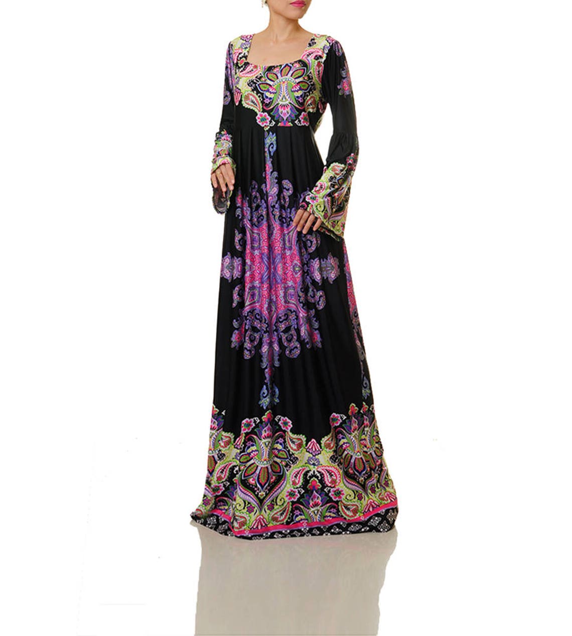 Plus Size Boho Bell Sleeve Dress Long Sleeve Abaya Maxi | Etsy