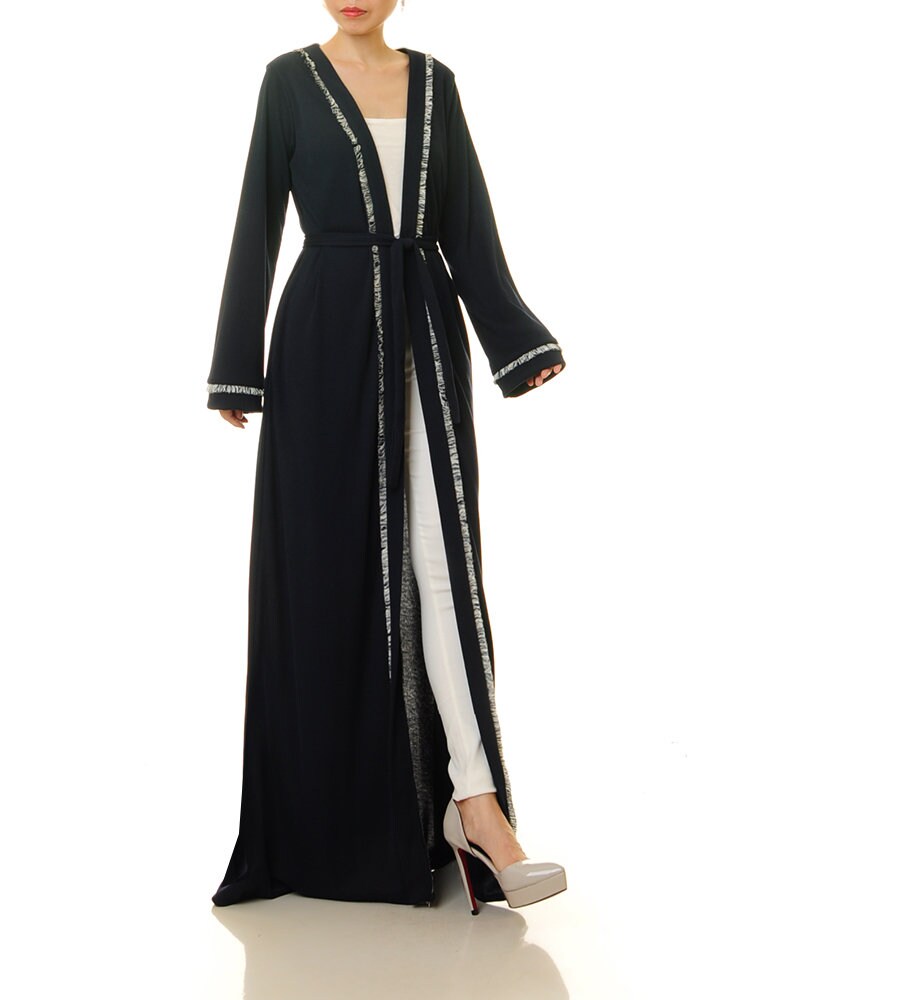 Black Open Style Cardigan Floor Length Abaya Robe Duster | Etsy