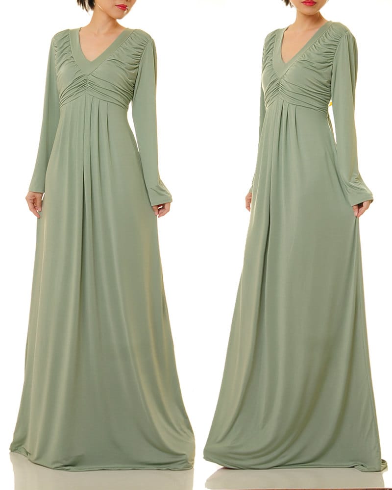 Sage Green Long Sleeve Maxi Dress Abaya Maxi Dress - Etsy Israel