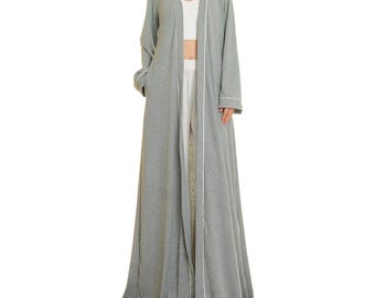 40% ABSTAND!! Graue Duster-Strickjacke mit Rippenstrick | Jacke Kimono Cover Up Haus Robe Loungewear XS 6661