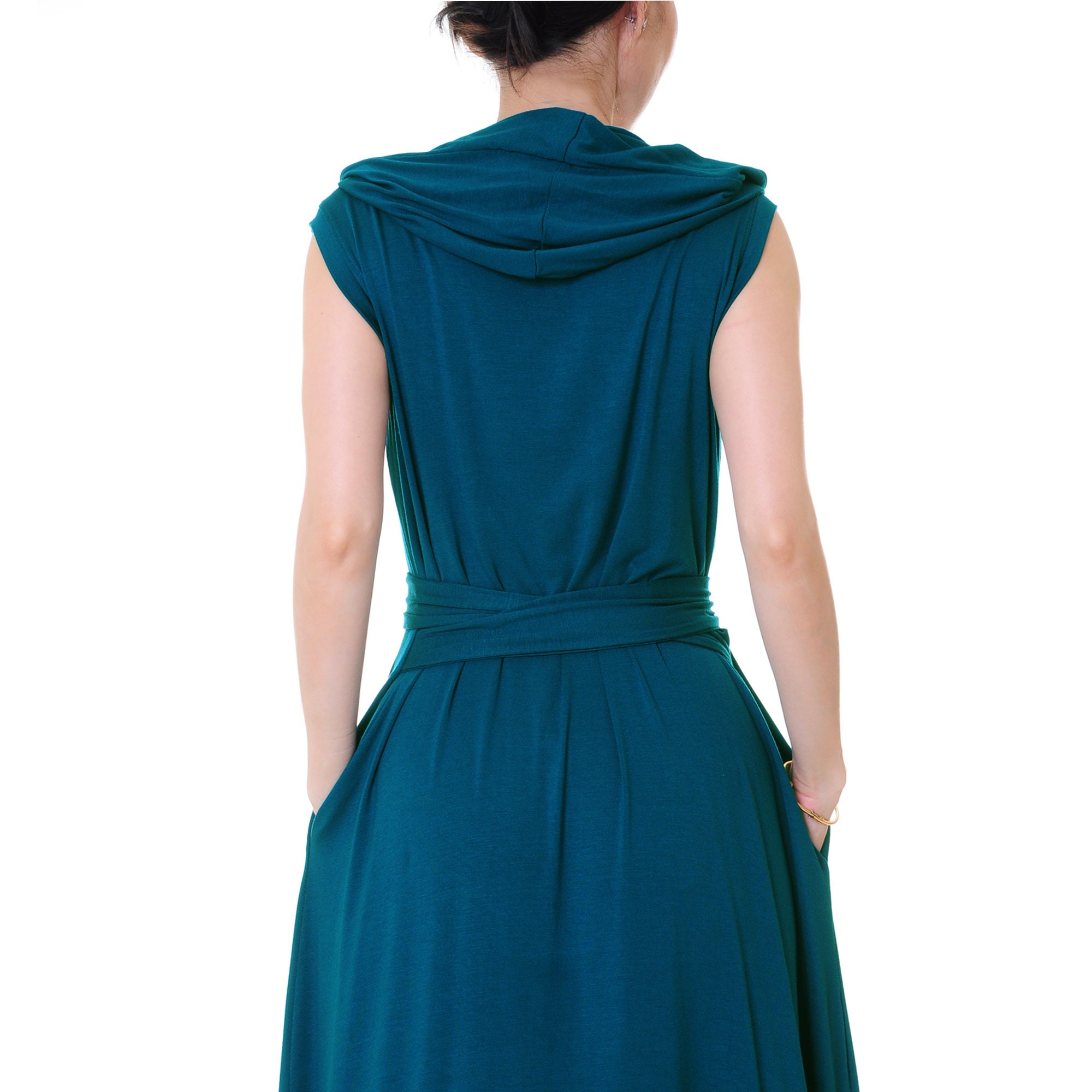 Teal Hooded Vest Robe: Sleeveless Summer Maxi Wrap Dress Loungewear - Etsy