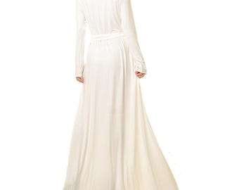 knee length dresses for ladies Wedtrend Women Ivory A-Line Wedding Dress Square Neck Bridal Shower Dress with Long Sleeves, Ivory / US24W
