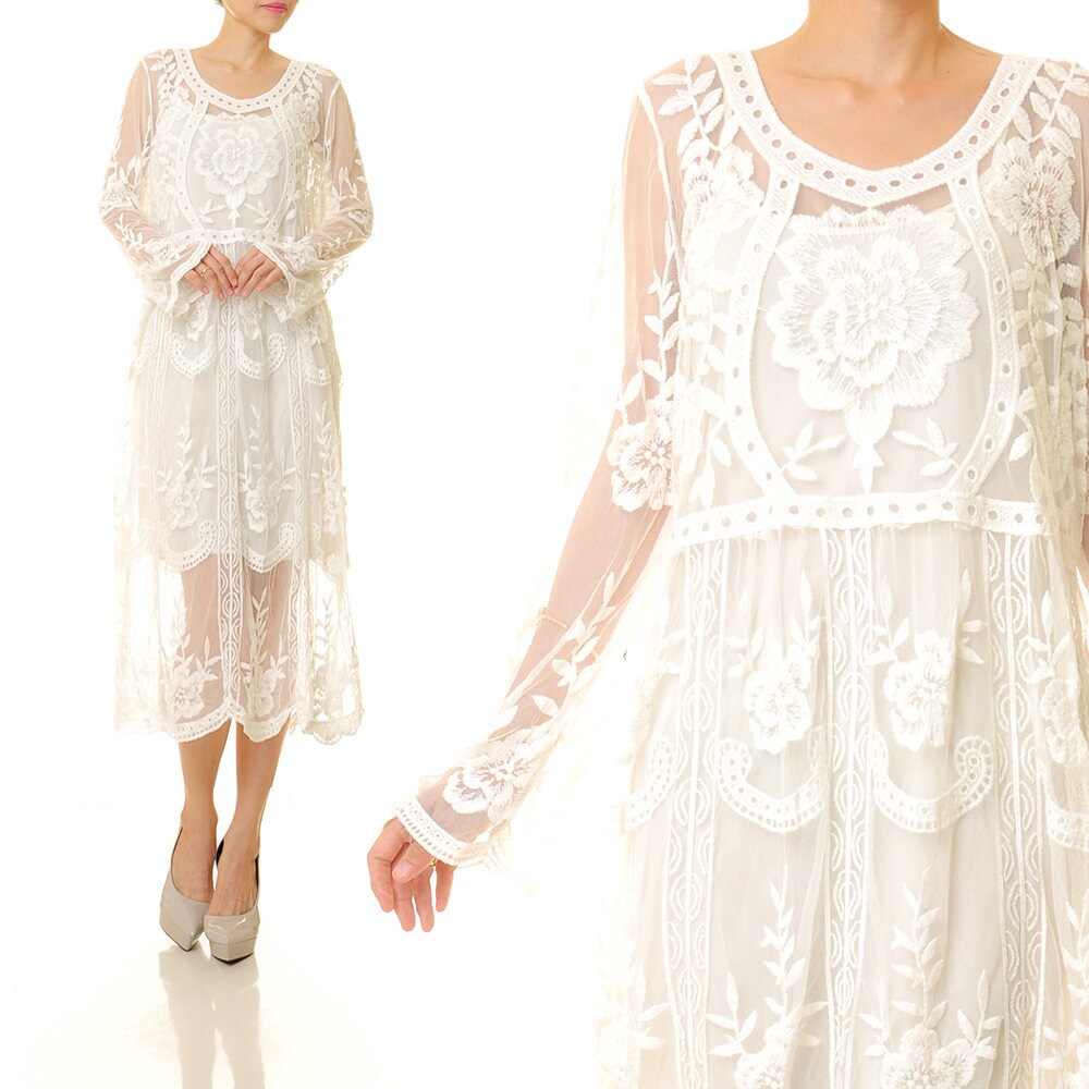 white bohemian lace dress
