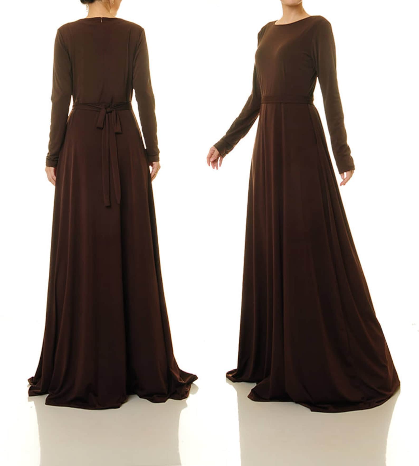 Brown Maxi Dress Long Sleeves Brown Abaya Dress Fit Flare - Etsy