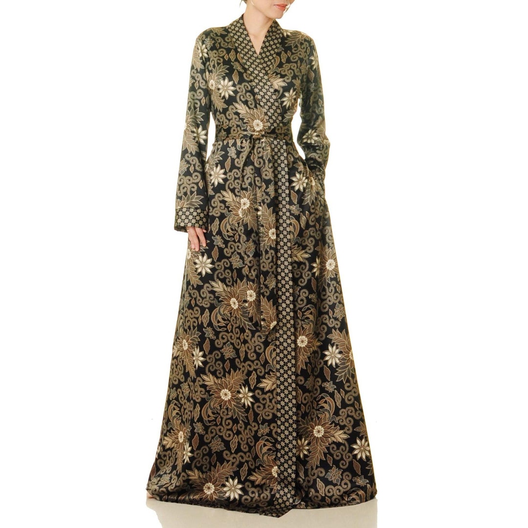 Black Khaki Light Luxury Silky Satin Kimono Robe