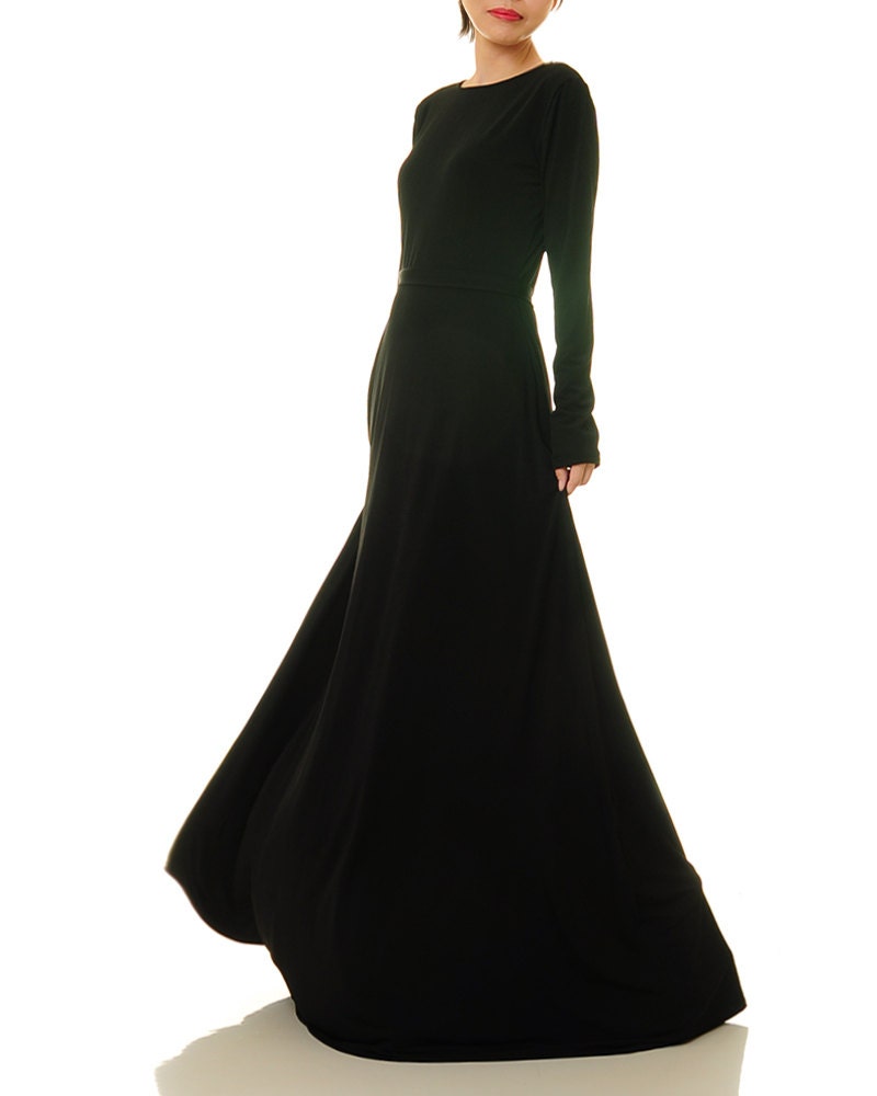 Black Maxi Dress Long Sleeves Long Black Dress Fit Flare - Etsy Israel