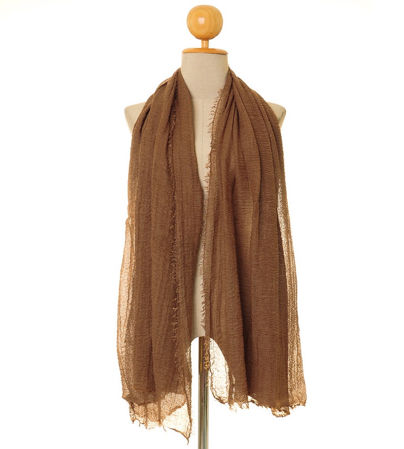 Brown Scarf Cotton Head Scarf Boho Scarf Crinkle Scarf | Etsy
