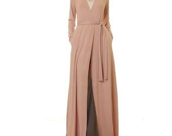 Pink Kimono Robe For Bride | Open Front Cardigan Long Duster Coat | Morning Dressing Gown | Loungewear Women | Coverup Wedding Dress 6582