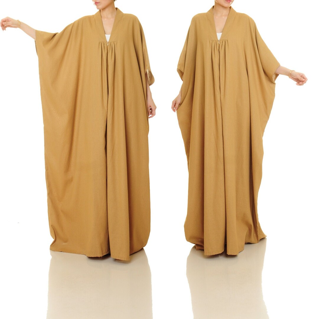 Linen Kaftan Dress W/ Front Zip Brown Kimono Dress Linen Etsy