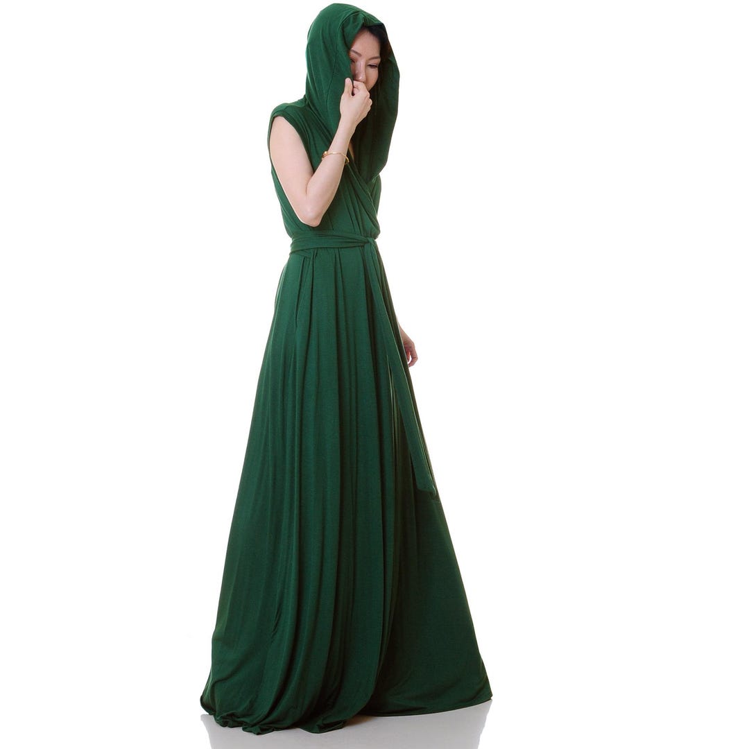 Emerald Green Sleeveless Hoodie Vest Robe: Long Cardigan Festival Dress ...