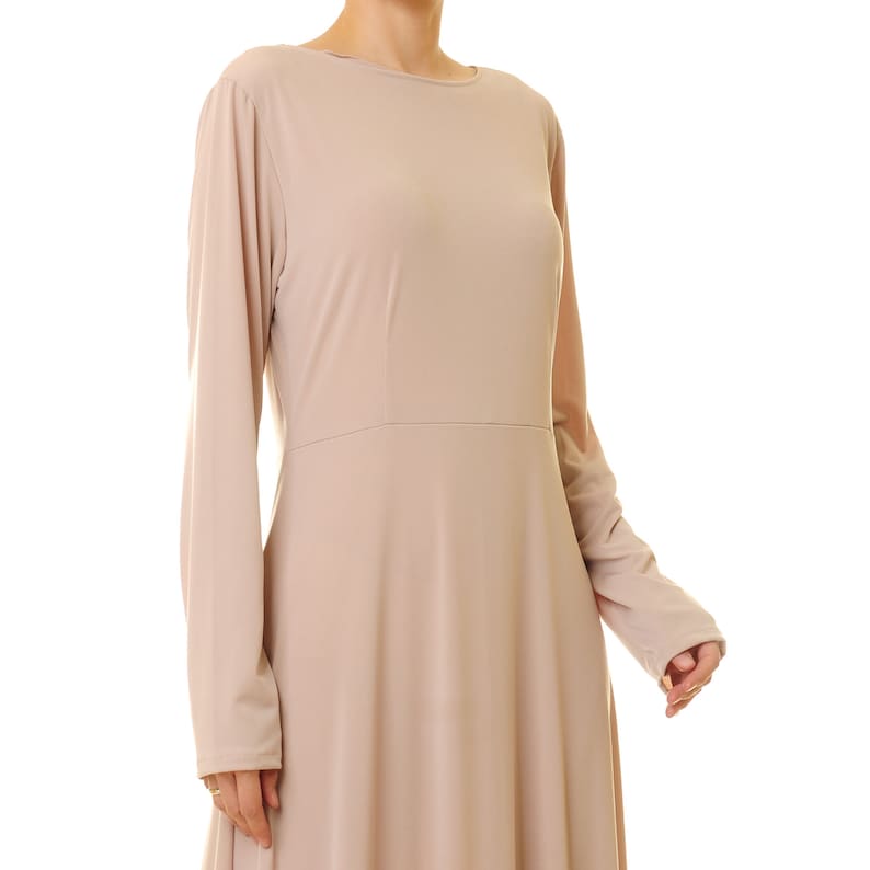 Beige Maxi Dress Swing Dress Abaya Fit Flare Dress Beige Dress Long Sleeve Winter Dress Wedding Guest Dress Church Dress Woman 6578 image 7