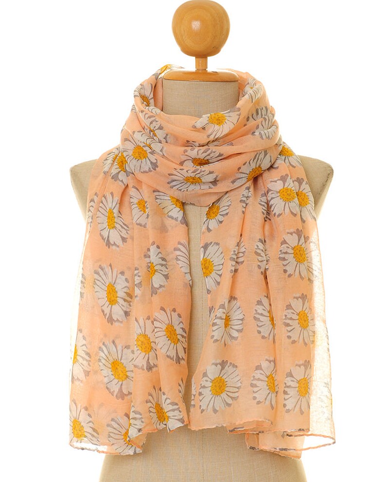 Daisy Scarf Daisy Infinity Scarf Peach Floral Scarf Etsy