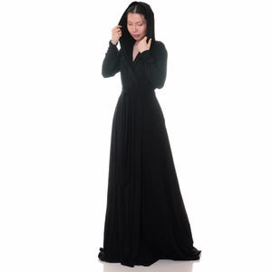 Black Hooded Robe Long | Floor Length Hoodie Kimono Cardigan | Get Ready House Robe | Medieval Dressing Gown Loungewear | Fashion Gifts 6707
