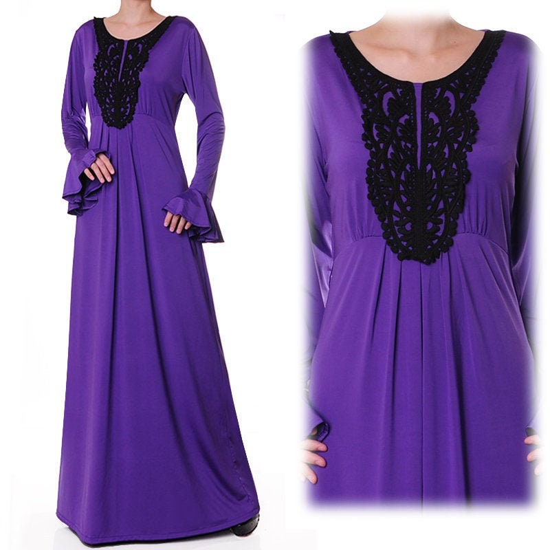 Purple Abaya Maxi Dress Long Flutter Sleeves Plus Size Long | Etsy
