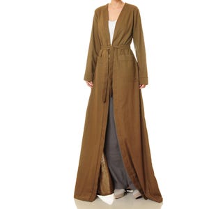 Linen Kimono Cardigan Brown | Long Sleeve Cotton Open Front Duster Coat | Linen Loungewear House Robe | Yukata Women Coverup Summer Outfit