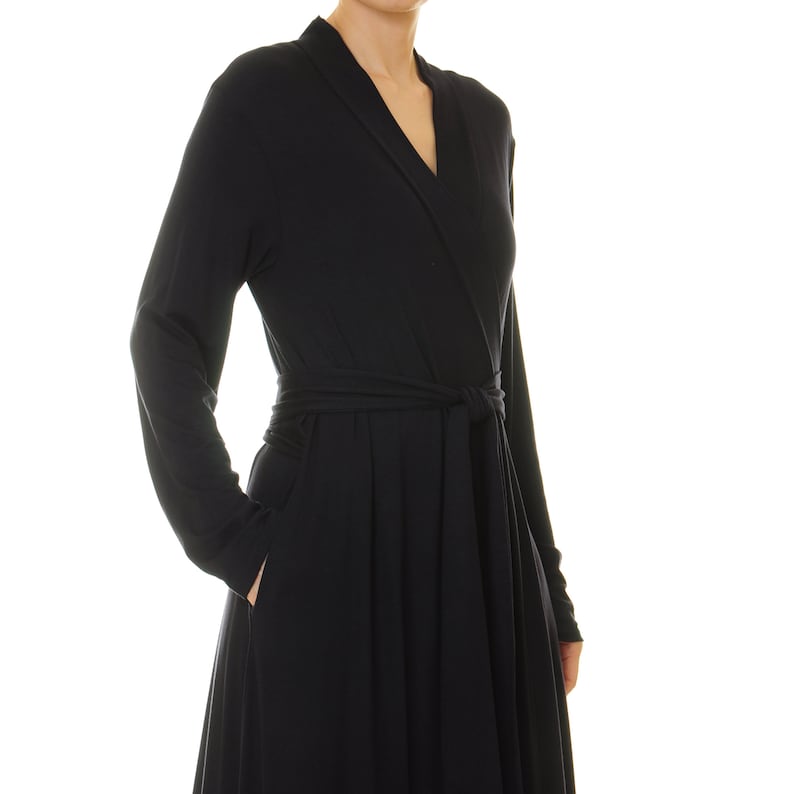 Black Wrap Robe Floor Length Full & Flare Wrap Dress W/ Etsy