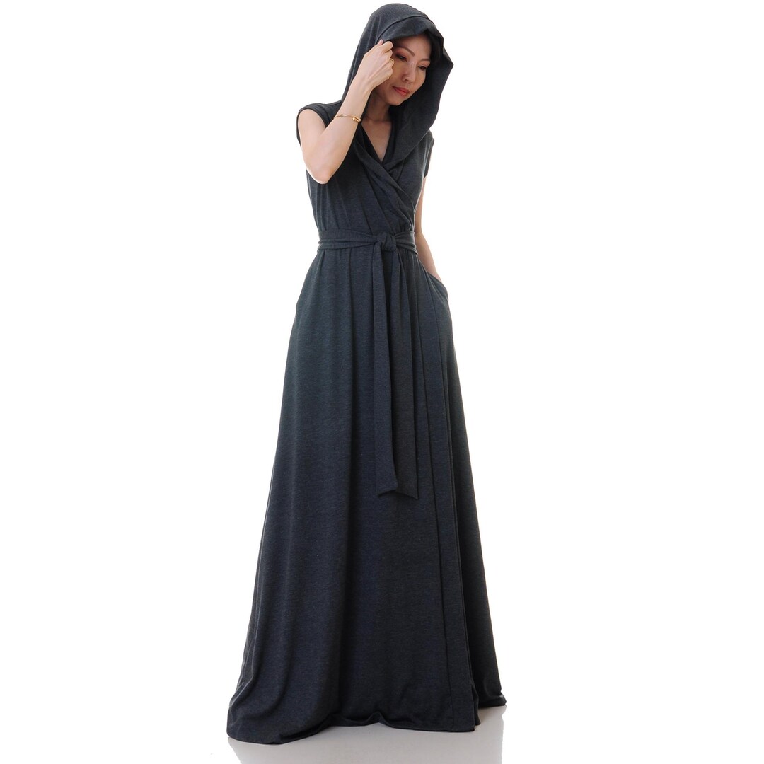 Charcoal Grey Hooded Vest Robe: Sleeveless Festival Wrap Maxi Dress - Etsy