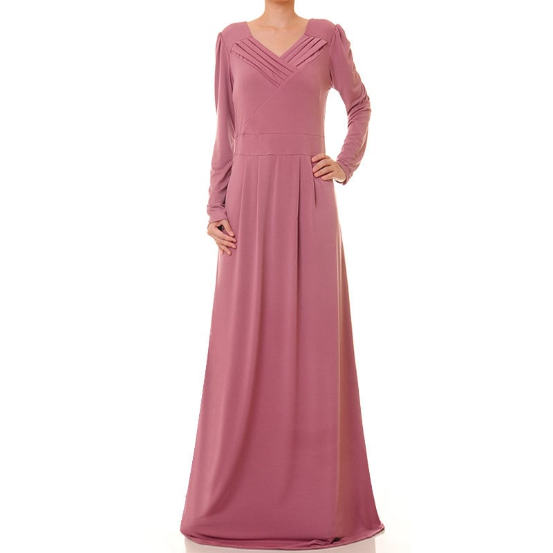 Pink Abaya Maxi Dress Dusty Pink Dress Long Sleeves Maxi Etsy
