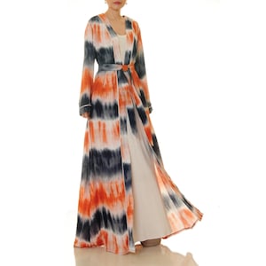 Tie Dye Long Kimono Robe | Open Front Duster Kimono Cardigan | Boho Lounge Robe Pockets | Bohemian Jacket House Coat Summer Lounge Wear 6693
