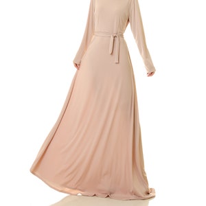 Beige Maxi Dress Swing Dress Abaya Fit Flare Dress Beige Dress Long Sleeve Winter Dress Wedding Guest Dress Church Dress Woman 6578 image 4